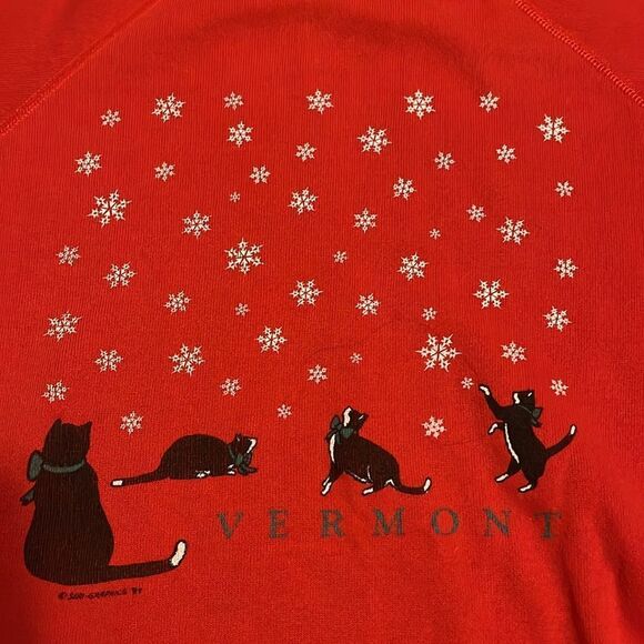 Vintage Cat Red Design Vermont Pullover Sweatshirt Casual - Picture 5 of 9